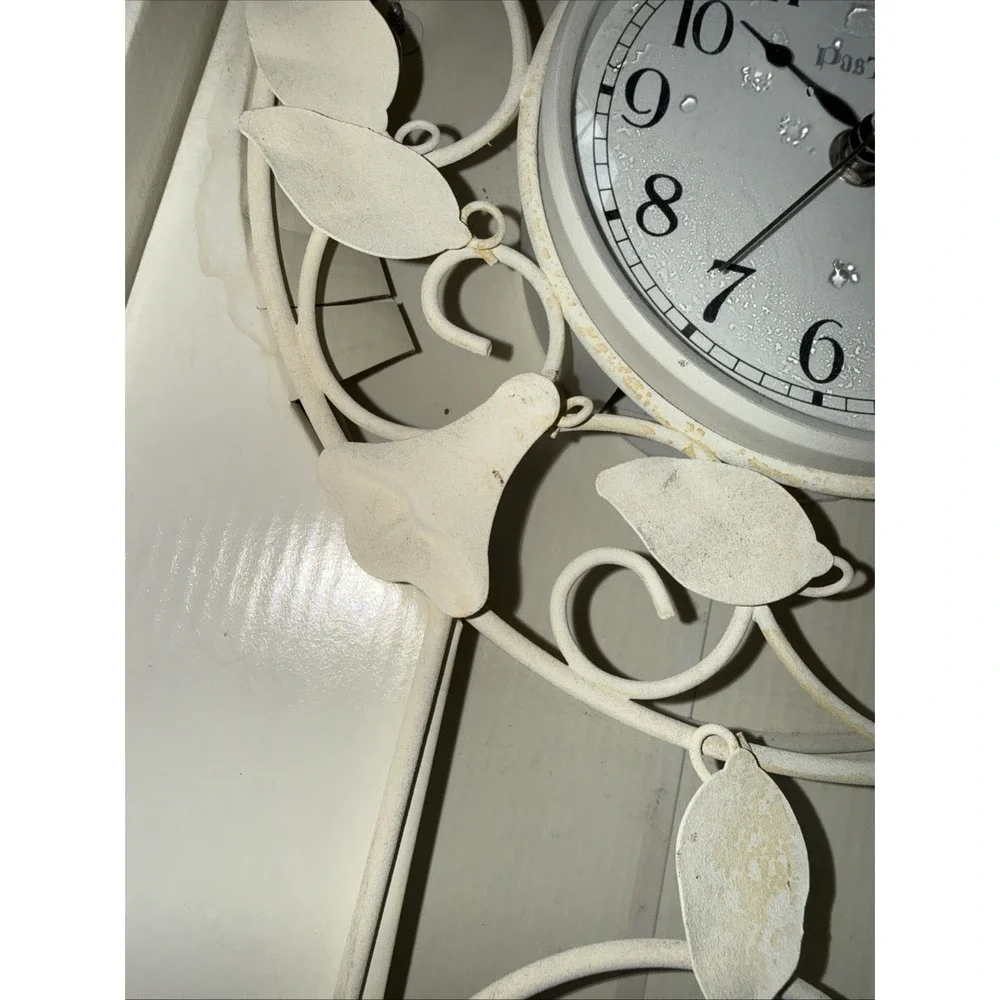 Vintage Clock hanging wall Metal Off White Pendulum Ivy Floral Cottage READ